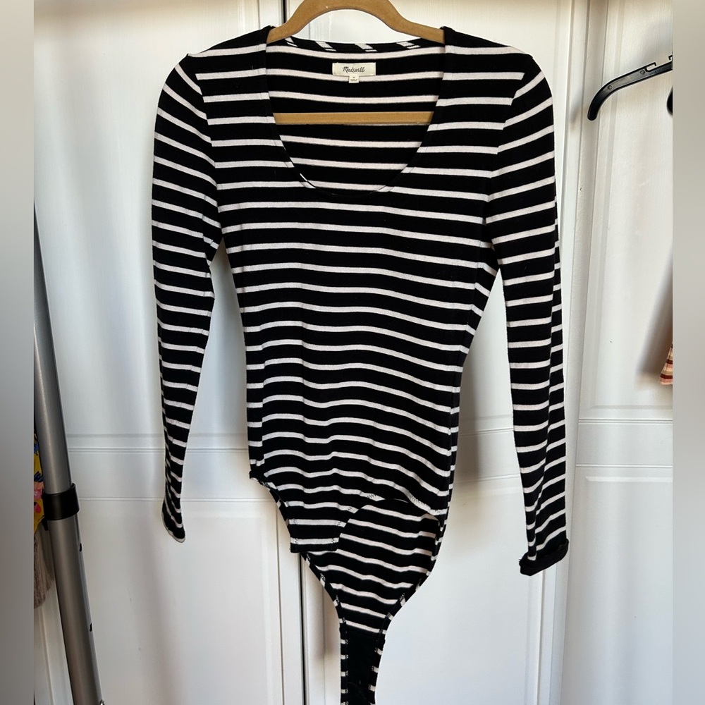 Madewell Black and White Striped Women's Bodysuit